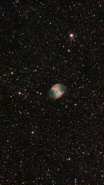 M27 - Dumbell Nebula - telescope processed image with moon and skylight filter.  
