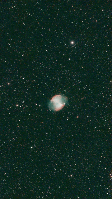 M27 - Dumbell Nebula - unprocessed image without moon and  skylight filter. 