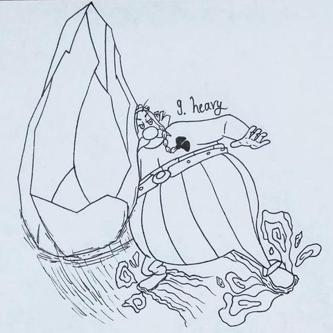 A fanart of Obelix from Asterix and Obelix throwing a heavy rock.