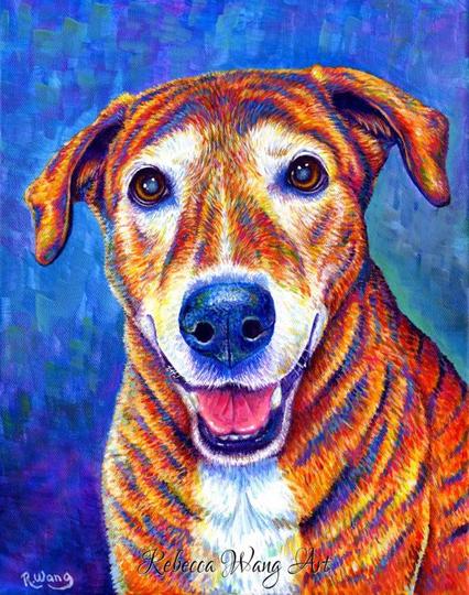 A colorful portrait of a mixed breed dog.