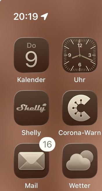 Screenshot mit Icons in Bronze-Sepia
