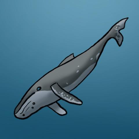 Digital art of a cartoonish whale