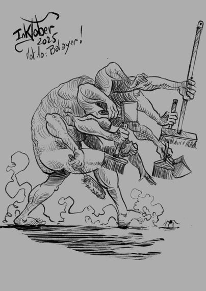 Un homme araignée qui poursuis une araignée avec plein de balais