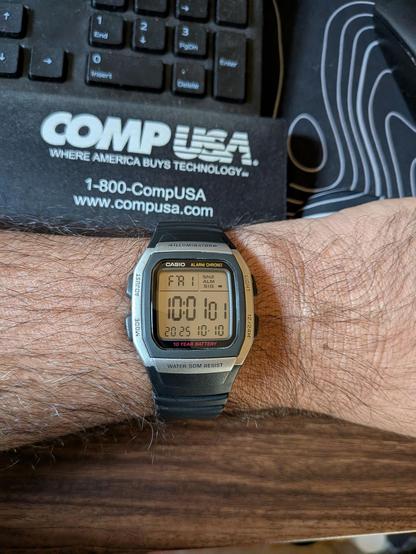 Casio W-96H displaying 10:01:01 on 10-10