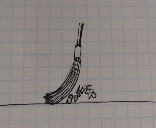 Doodle of a broom sweeping up the word "sweep"
