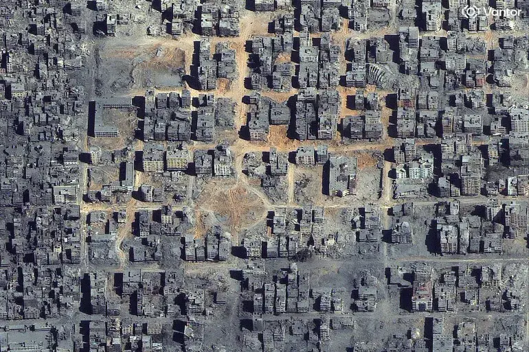 Satellite view of the destruction in Northern Gaza - footprints of destroyed houses.