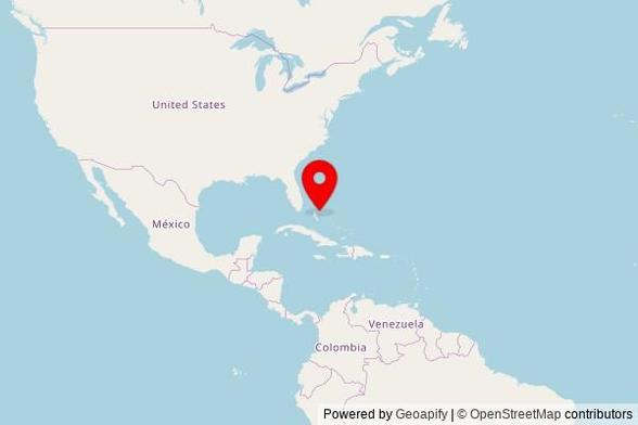 A zoomed in map showing a pin at the position of Saint Ambrose Anglican Church, Gladstone Road, Nassau, Bahamas