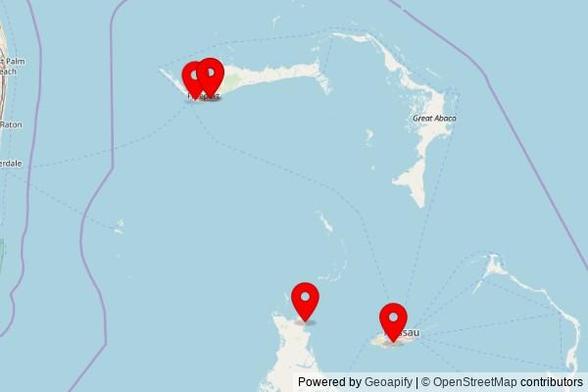 A map showing every place of worship we have visited so far in the Bahamas including:
Saint Ambrose Anglican Church in Nassau
Church of Christ in North Andros
Church of Christ in North Andros
Calvary Bible Church in City of Freeport
Upper Zion Baptist Church in West Grand Bahama
Calvary Bible Church in City of Freeport
Calvary Bible Church in City of Freeport
Saint Ambrose Anglican Church in Nassau
Calvary Bible Church in City of Freeport
Bahamas Faith Ministries in City of Freeport
Calvary Bible Church in City of Freeport
