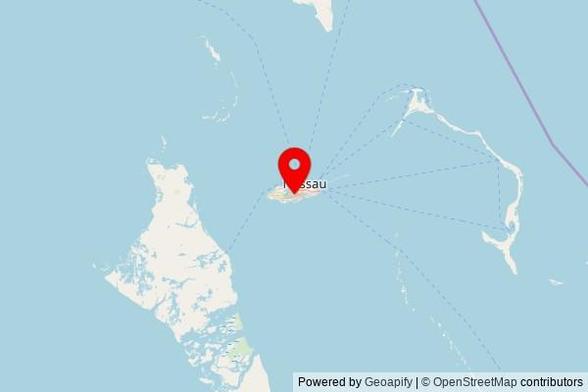 A map showing the area of Nassau with a pin at the position of Saint Ambrose Anglican Church, Gladstone Road, Nassau, Bahamas