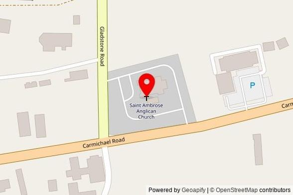 A zoomed out map with a pin at the position of Saint Ambrose Anglican Church, Gladstone Road, Nassau, Bahamas