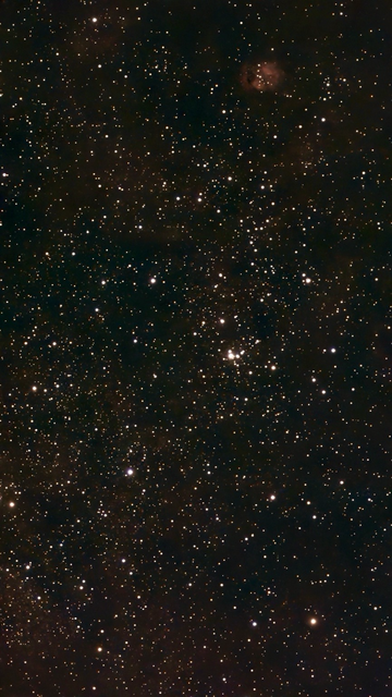 NGC 6604 Star Cluster - telescope processed image with Moon and Skylight Filter.  NGC 6604 is a young open cluster of about 100 brilliant blue-white stars in the constellation Serpens. It's creating a 650 light-year 'chimney' of hot gas. 