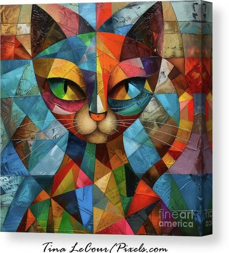 This is a canvas of an abstract in the style of picasso with lots of colors and abstract shapes. 
