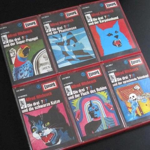 Hörspielkassetten: Die drei ??? und der Super-Papagei / Die drei ??? und der Phantomsee / Die drei ??? und der Karpatenhund / Die drei ??? und die schwarze Katze / Die drei ??? und der Fluch des Rubins / Die drei ??? und der sprechende Totenkopf