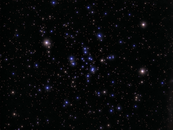Star Cluster M34 - telescope processed image.  M34 is a bright, relatively nearby open cluster in Perseus. It contains about 400 stars and is estimated to be 200-250 million years old.
