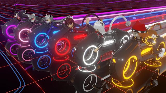 All 6 of my girls on Tron style light cycles.