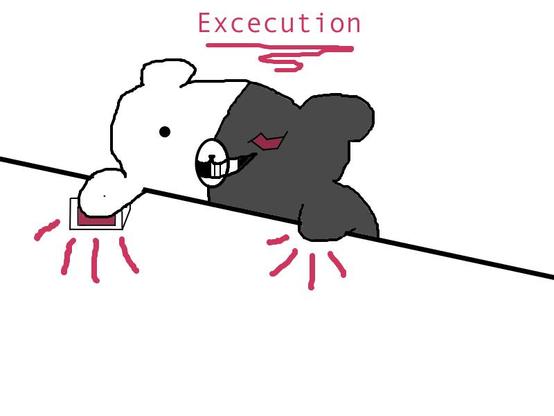 An image prompt of Bear for Cosytober showing a chibi version of Monokuma from the game Danganronpa pressing the execution button.