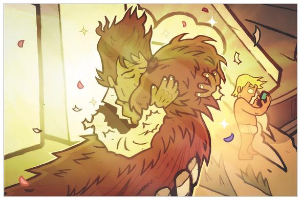 Han Solo embrasse Chewbacca une dernière fois avant qu'il rende son dernier souffle...snif