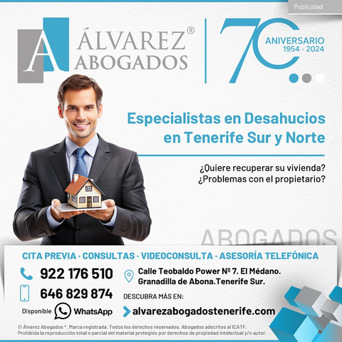 Especialistas en Desahucios ¿Quiere recuperar su vivienda? ¿Problemas con el propietario? Nuestro despacho de abogados es especialista en desahucios y problemas contractuales. Si es propietario o inquilino, no dude en contactar con Alvarez Abogados Tenerife. Le asesoramos y defendemos sus intereses. https://alvarezabogadostenerife.com/areas-derecho/desahucios/  #alvarezabogados #abogados #Tenerife #legal #desahucios #alquiler #contrato #rentas #impagos #comodato #precario #okupas  