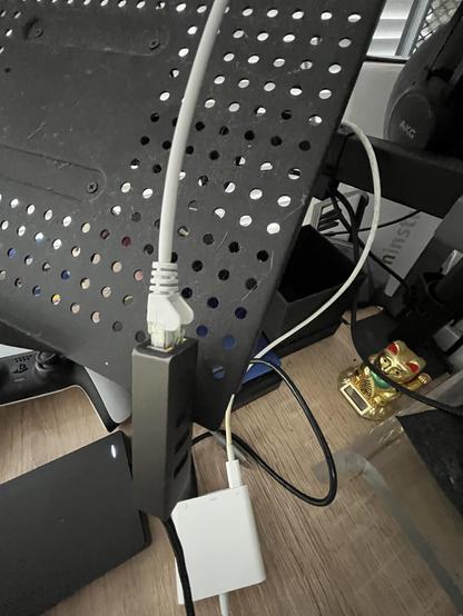 The other end terminates at a usb network adaptor connected to my laptop