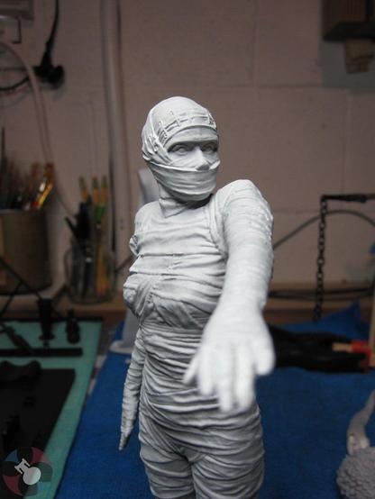 The X-Plus Bride of Frankenstein model kit. Bandaged version. Primed in grey with a white zenithal prime from above.