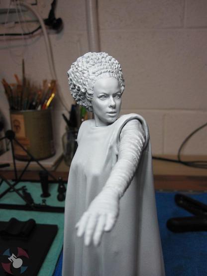The X-Plus Bride of Frankenstein model kit. Gowned version. Primed in grey with a white zenithal prime from above.