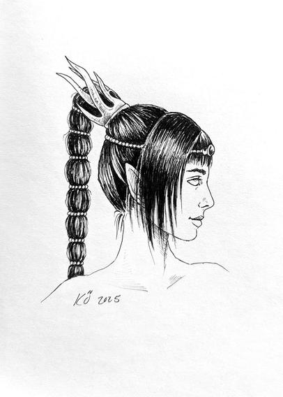 ink pen drawing of Shadowheart from Baldur's Gate 3