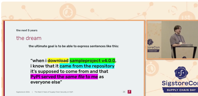 screen shot of conference talk about pypi with roughtly same text as my tweet