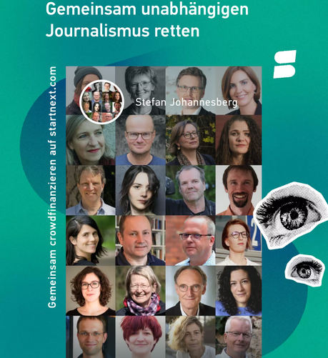 "Gemeinsam unabhängigen Journalismus retten". Plakat von Riffreporter.