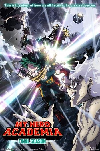 Poster anime Học Viện Siêu Anh Hùng Mùa 8 với hình ảnh Deku và các anh hùng U.A chiến đấu