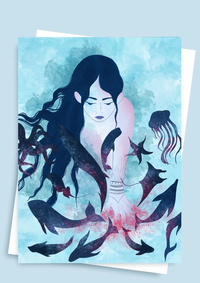 Carte postale illustration Amande Bleue