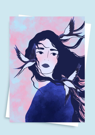 Carte postale illustration Amande Bleue