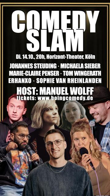 Das Poster der Show mit den Profilbildern der teilnehmenden Comedians.