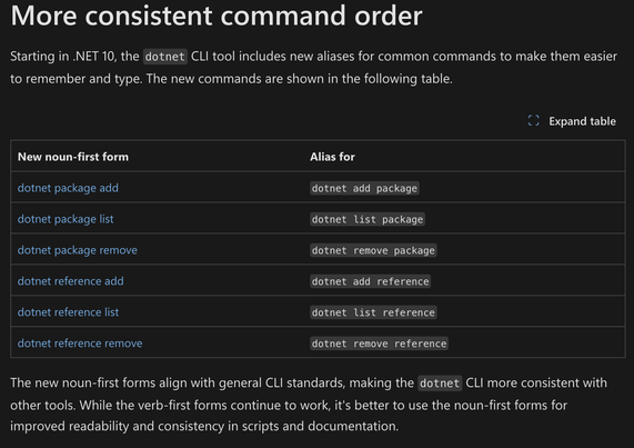 Command orders changed for .NET 10