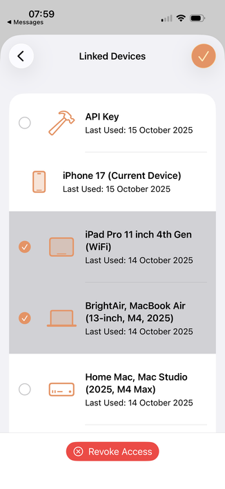 Multiple devices selected, ready to be removed from account