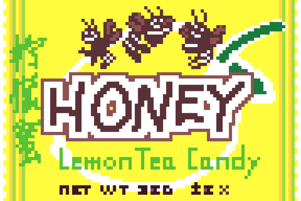 Honey Lemon Candy wrapping with 3 bees on top behind a lemon. Honea Lemon Tea Candy's Chinese and English can be found on it.