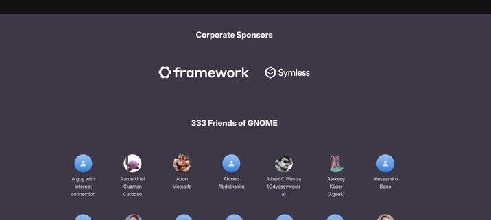 The GNOME donations website, corporate sponsors highlighted. See https://donate.gnome.org/