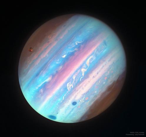 Jupiter in ultraviolet light taken by Hubble