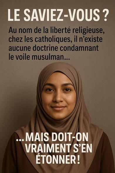 Le saviez-vous ? : A nom de la liberté religieuse, chez les catholiques, il n’y a pas de doctrine qui condamne le voile musulman… mais doit-on s’en étonner !  