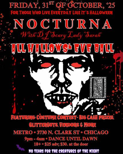 abstract black & white drawing of a vampire's face with red eyes