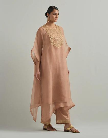 Dust Pink Organza kaftan Set
