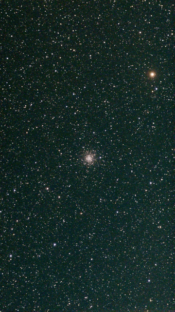 M56 cluster - unprocessed image with Moon and Sky Light Filter.  M56 is an ancient globular cluster with a retrograde orbit, traveling the opposite way around the Milky Way. It was likely captured. 