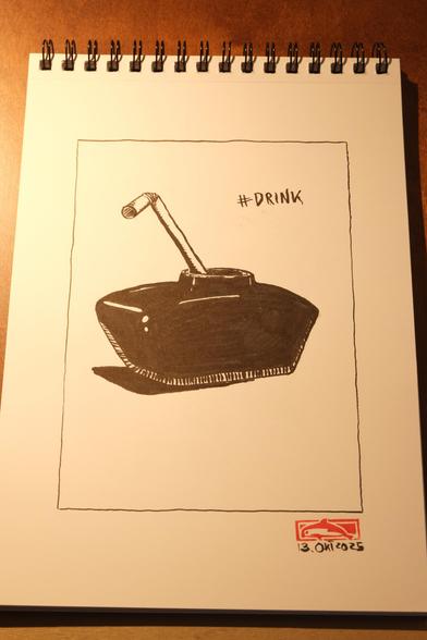ink drawing of a inkwell with a drinking straw in it. #drink #inktober