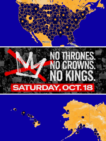 A map of the over 2,700 events planned across the US for No Kings Day on Saturday, October 18.