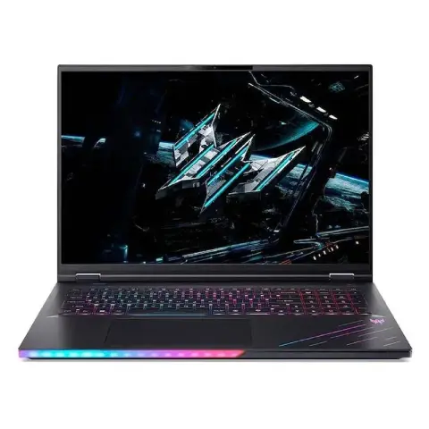 Acer Predator Helios 18 AI PH18-73 – PC portable gamer haut de gamme avec processeur Intel Core Ultra 9 275HX, carte graphique RTX 5080 16 Go, écran 4K Mini-LED 250 Hz et design RGB futuriste.