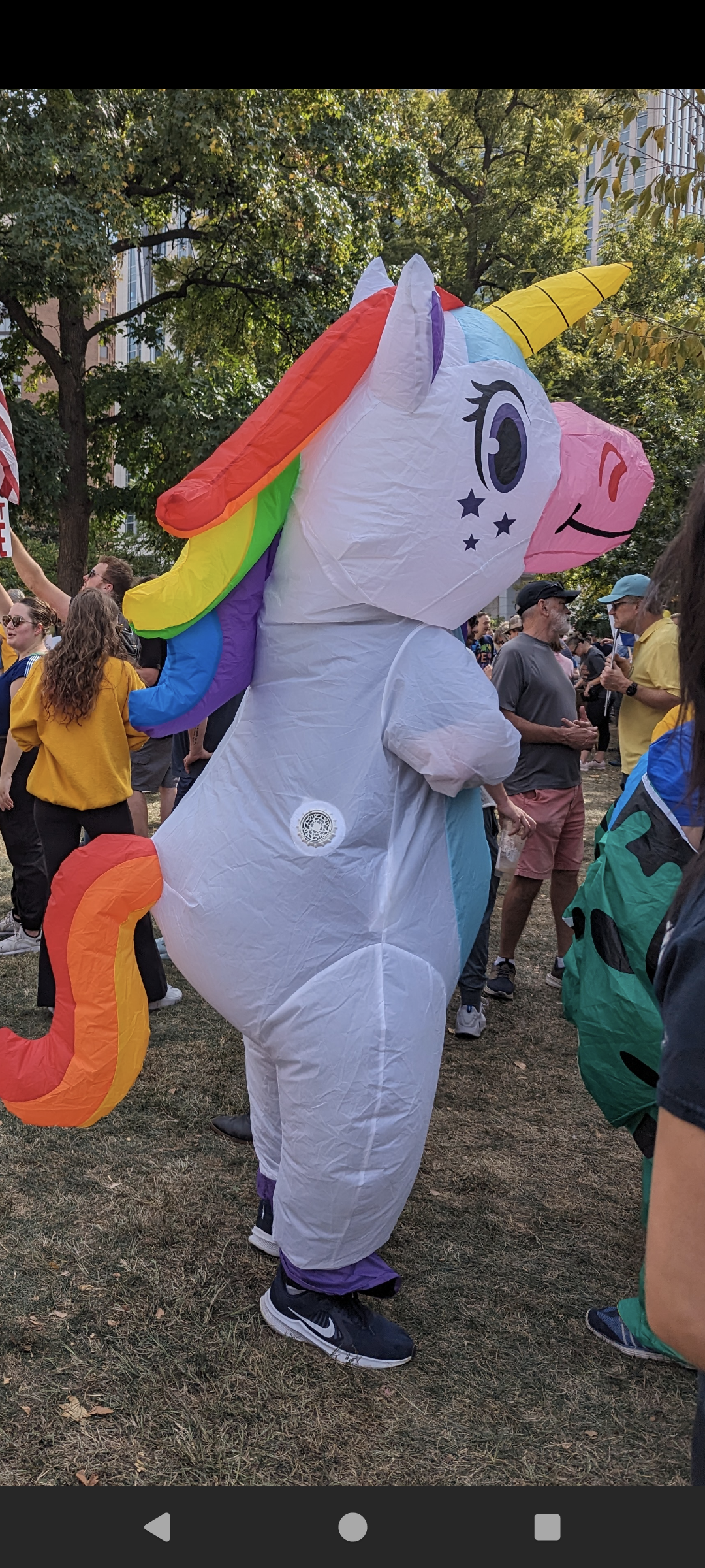 Rainbow unicorn inflatable costume
