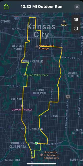 Garmin Kansas City (Half) Marathon route through downtown Kansas City, Mo.