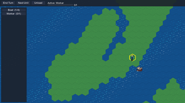 Screenshot of an in-development Microprose Colonization clone showing a green landmass surrounded by ocean. There's a boat on one coast and a farmer unit just inland.