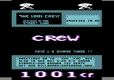Screenshot of "Street Hawk" - Crack: 1001 Crew - Published by HAL Laboratory on Commodore 64 (1986)