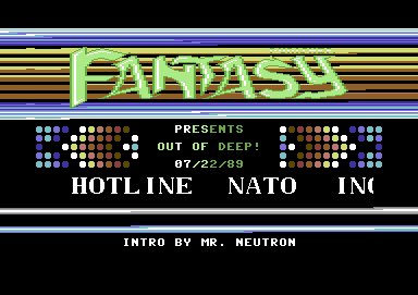 Screenshot of "Out of Deep" - Crack: F4CG + Fantasy - Trainer: +4 - Published by Systems Editoriale s.r.l. on Commodore 64 (1989)