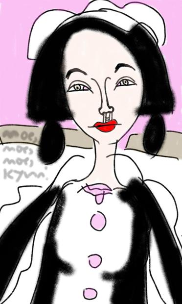 Charcoal stick painting of a Japanese maid in Akihabara